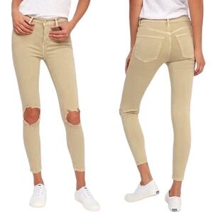 FREE PEOPLE High-Rise Khaki Tan Ripped Knee Ankle Jeans Size 26
